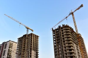 tower cranes action construction site