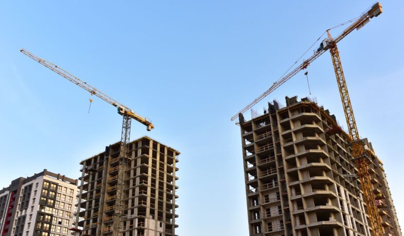 tower cranes action construction site